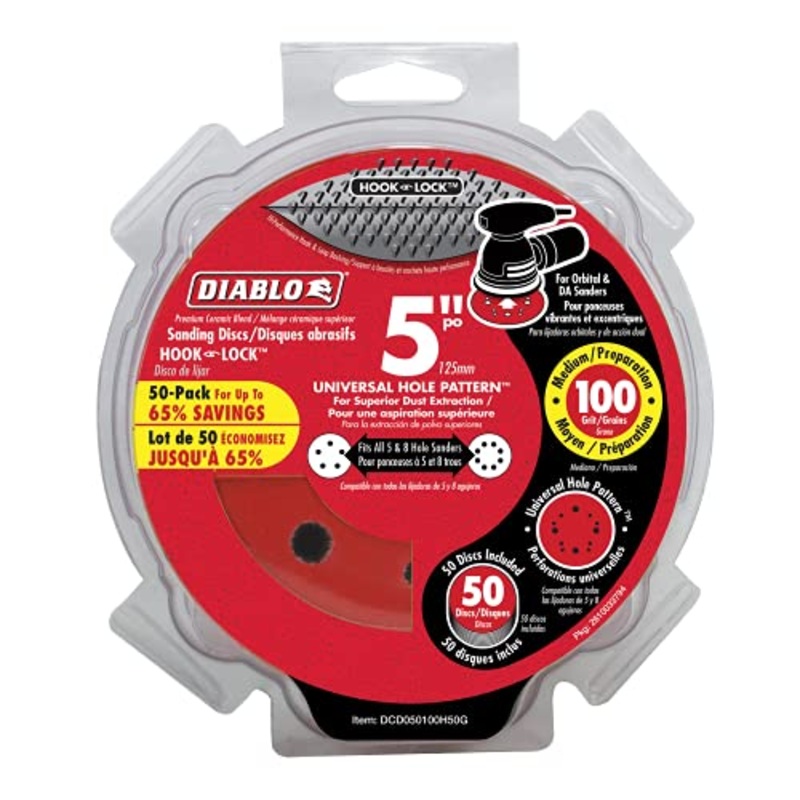Diablo 5 in. 100-Grit Universal Hole Random Orbital Sanding Disc (50-Pack)