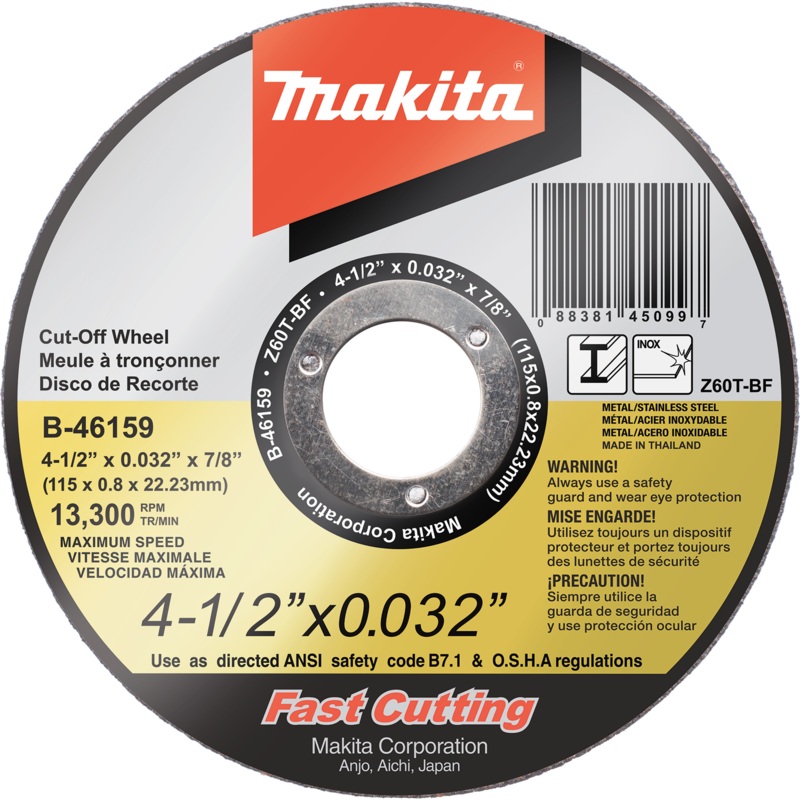 Makita 41/2 x .032 x 7/8 Ultra-Thin CutOff Wheel, Stainless