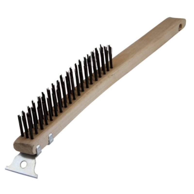 Warner 13-5/8 3×19 Row, Wood Handle Wire Brush w/Scraper