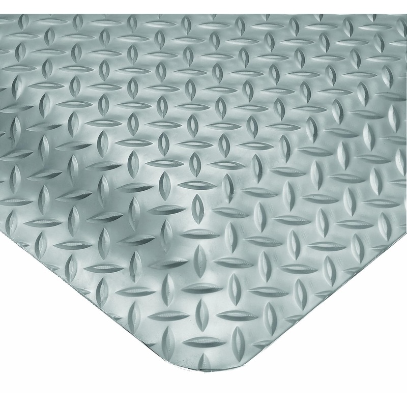 Wearwell Diamond-Plate SpongeCote UltraSoft Mat, 2′ Width x 75′ Length x 15/16 Thickness, Gray