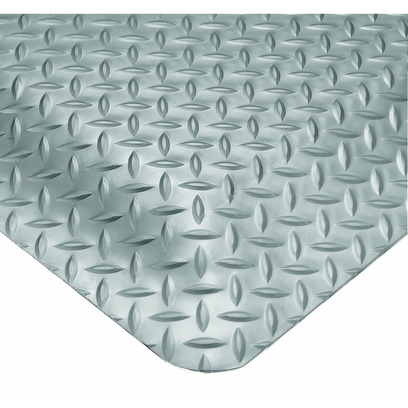 Wearwell Diamond-Plate SpongeCote UltraSoft Mat, 3′ Width x 75′ Length x 15/16 Thickness, Gray