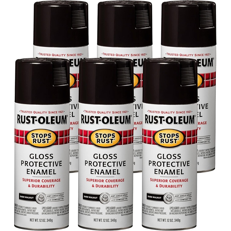 Rust-Oleum 262661 Stops Rust Spray Paint, 12 oz, Gloss Dark Walnut (Pack of 6)