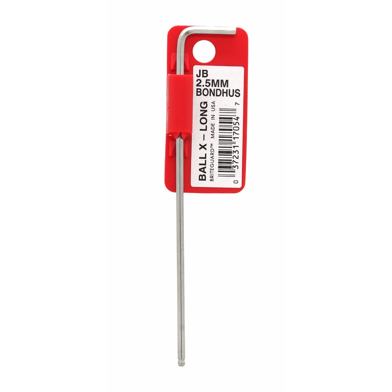 Bondhus 17054 Tagged and Barcoded 2.5mm Ball End Tip Hex Key L-Wrench with BriteGuard Finish, 112mm Classic