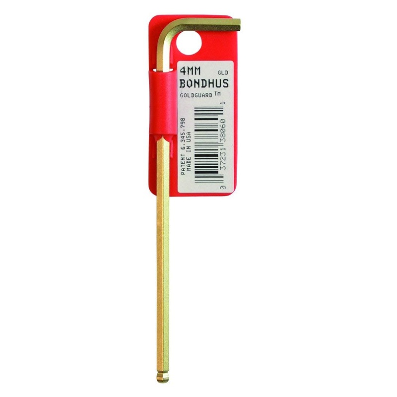 Bondhus 38054 Tagged and Barcoded 2.5mm Ball End Tip Hex Key L-Wrench with GoldGuard Finish, 88mm Classic