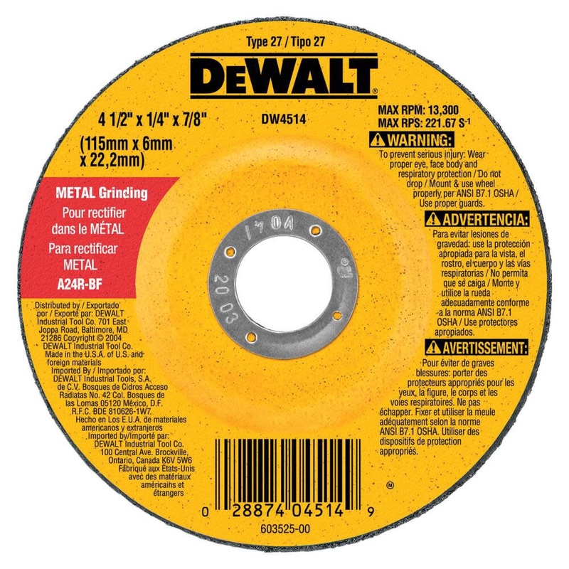 DeWALT (DW4623) 5 In. x 1/4 In. Metal Grinding Wheel