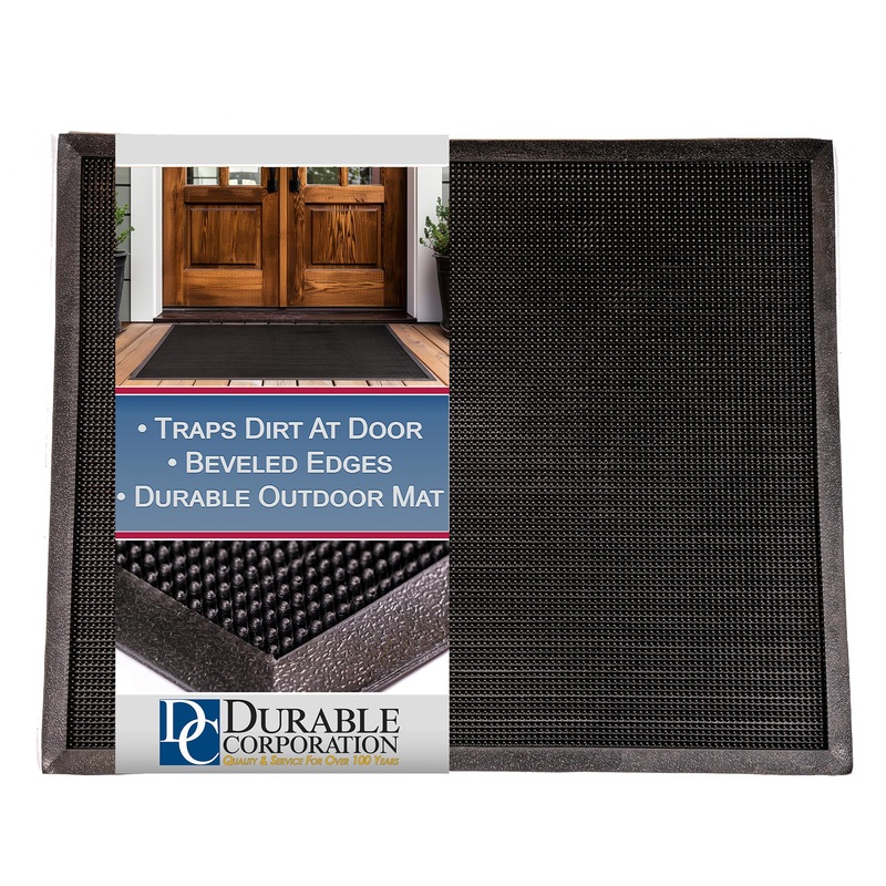 Durable Corporation (396S1624BK) Heavy Duty Rubber Fingertip Entrance Mat for Outdoor Areas, 16 Width x 24 Length x 5/8 Thickness, Black
