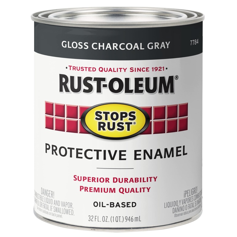 Rust-Oleum 7784502 Stops Rust Brush On Paint, Gloss Charcoal Gray, 1 Quart (Pack of 1)