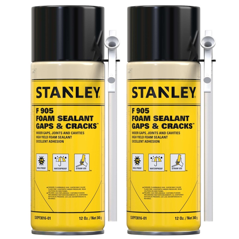 STANLEY F905 Gaps & Cracks Sealant  Polyurethane Spray Foam Insulation, 12 Oz. (Pack of 2)