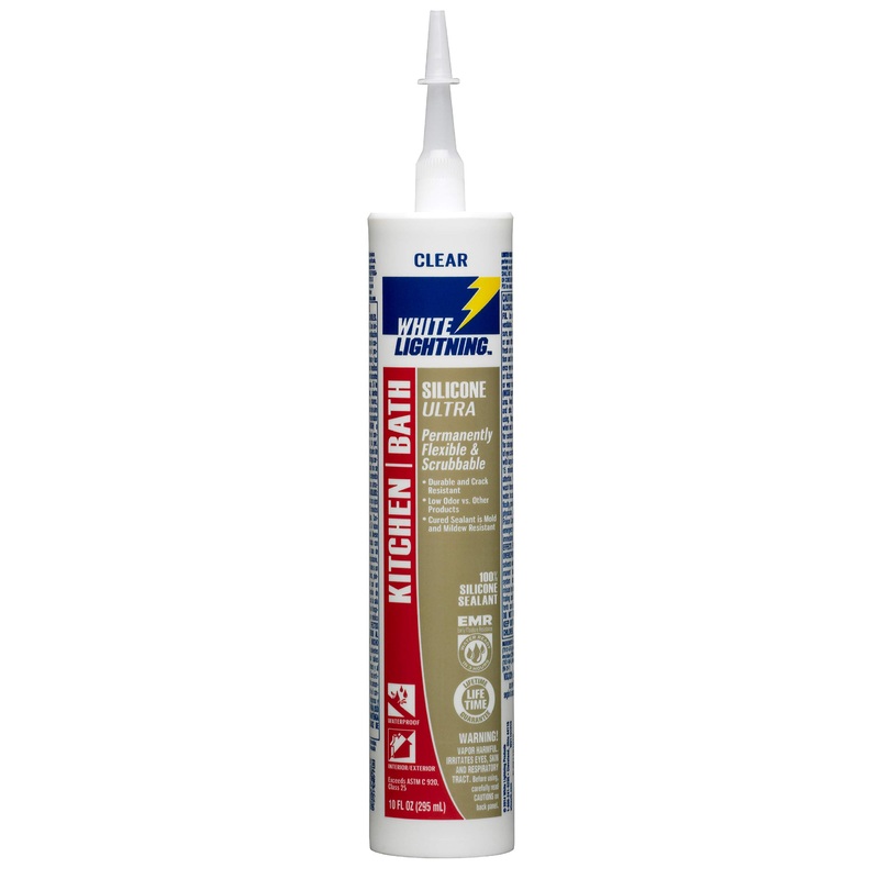 White Lightning W21101010 Silicone Ultra Kitchen & Bath Sealant, Clear, 10 oz.