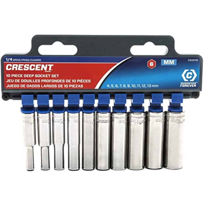 CRESCENT 10 Piece 1/4 Drive 6 Point Deep Metric Socket Set – CSAS11N