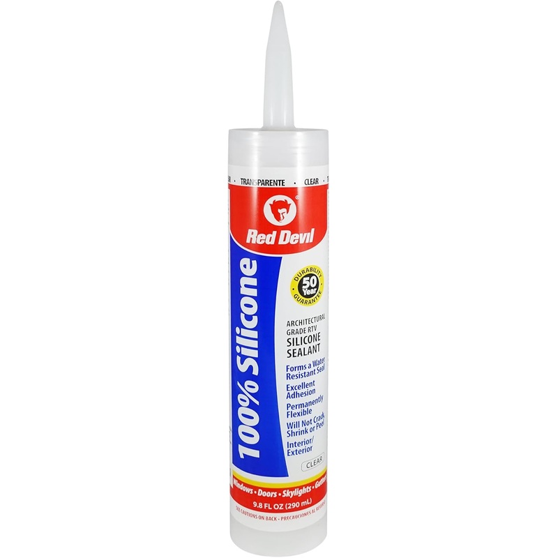 Red Devil 0826 100% Silicone Sealant Architectural Grade, Silicone Architectural Grade RTV Sealant, A Water-Resistant Adhesive for Interior and Exterior Use, 9.8 oz. Tube, Clear, 1-Pack