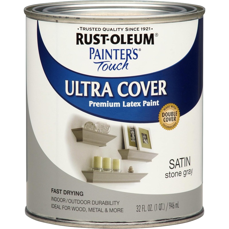 Rust-Oleum Painter’s Touch Latex Acrylic Paint, Satin Stone Gray 32 Fl Oz (Pack of 1)