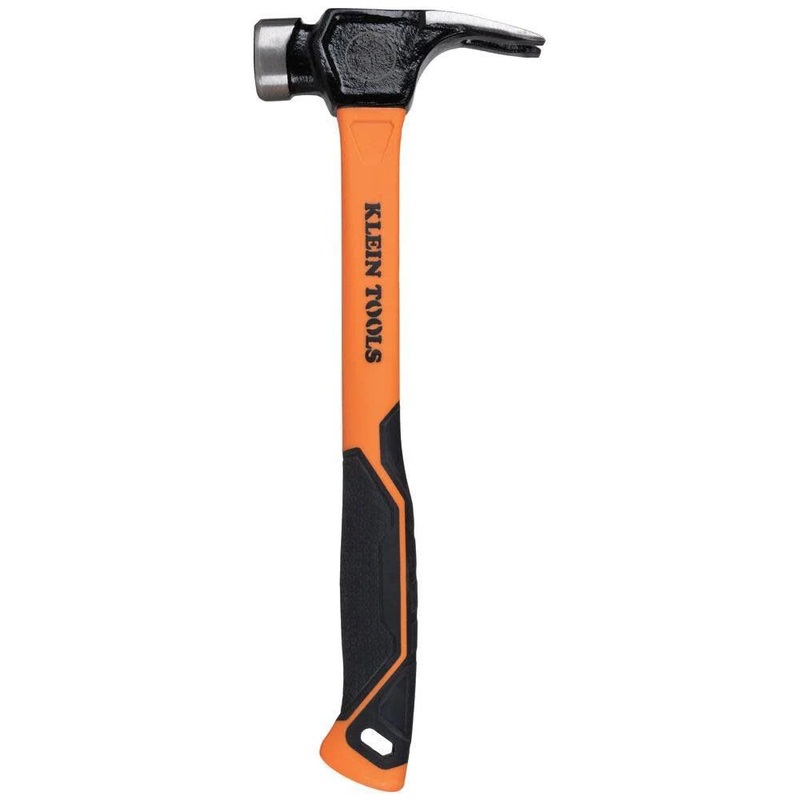 Klein Tools 832-26 Lineman’s 26-Ounce Claw Milled Hammer, Fiberglass Handle, Heavy Duty for Utility Poles, Milled Face, High Visibility Orange
