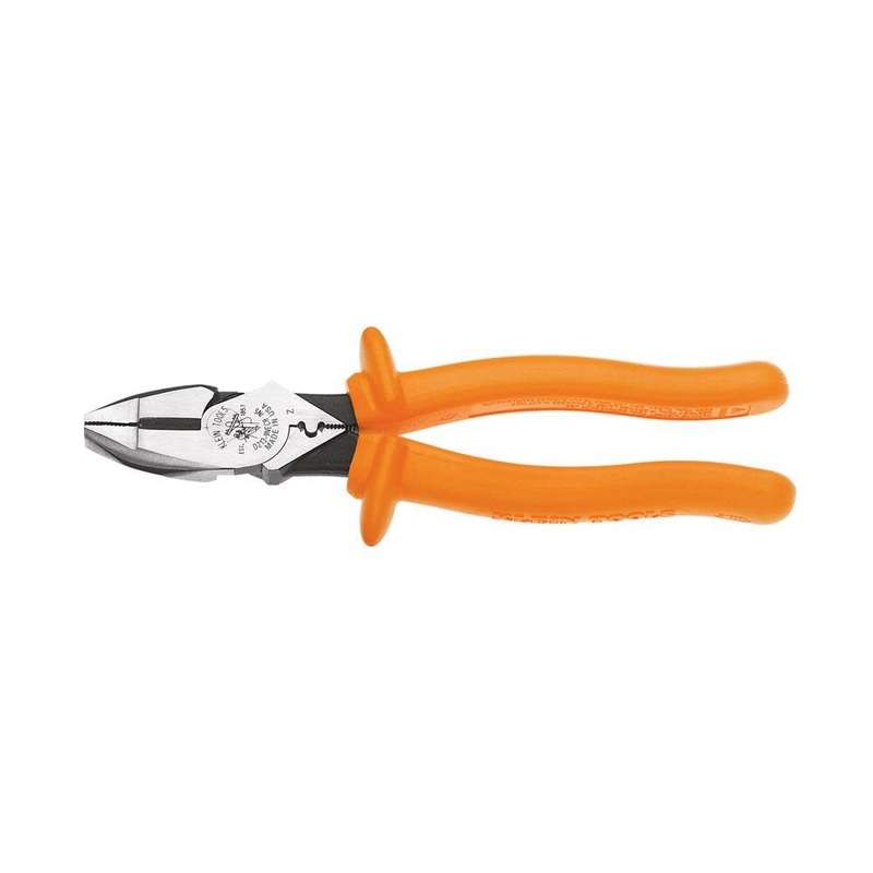 Klein Tools D213-9NE-CR Lineman’s Crimping Pliers, Made in USA, Streamlined High-Leverage Design Made of Induction Hardened Steel, 9-Inch