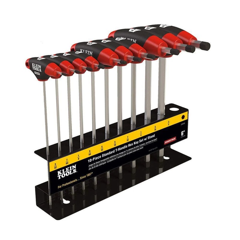 Klein Tools JTH610E T-Handle Hex Key Set, SAE Inch Sizes Allen Wrench Set with 6-Inch Blades, Stand Included, 10-Piece