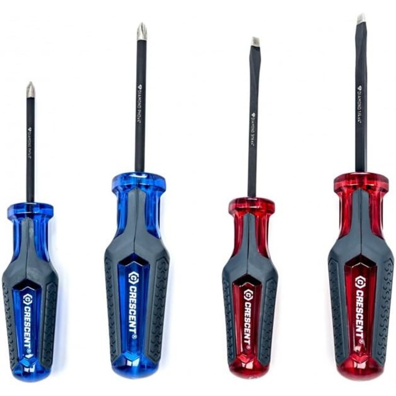 Crescent 4 Pc. Phillips/Slotted Co-Molded Diamond Tip Screwdriver Set – CGS4PCSET