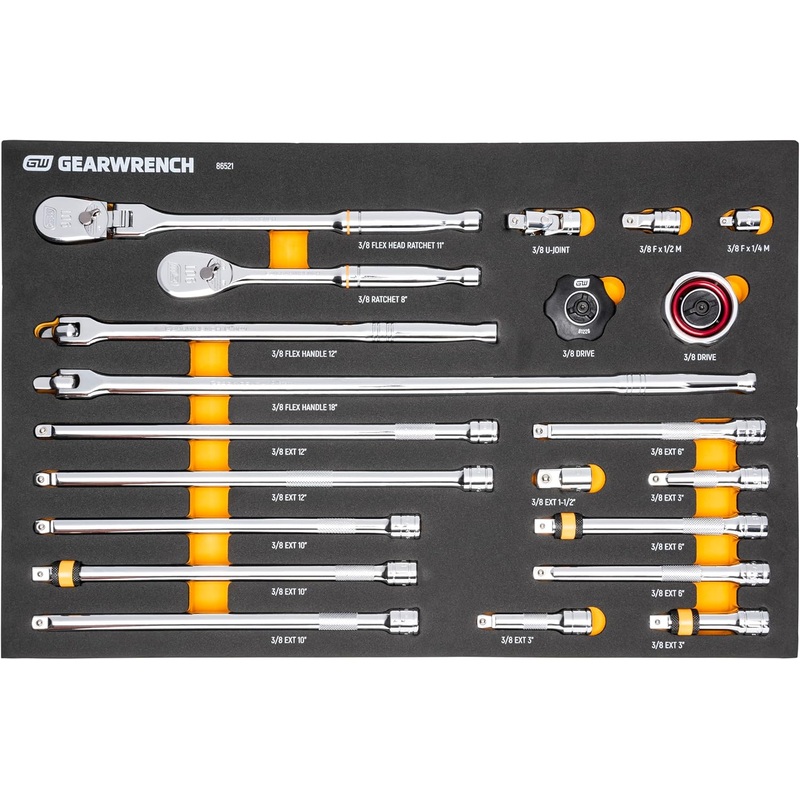 GEARWRENCH 21 Piece 3/8 90T Ratchet & Drive Tool Set with EVA Foam Tray – 86521
