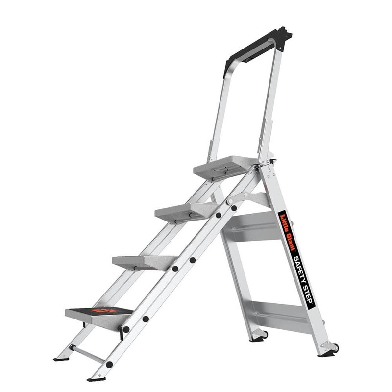 Little Giant Ladders Safety Step M4 Aluminum Type 1A Step Stool with Handrail