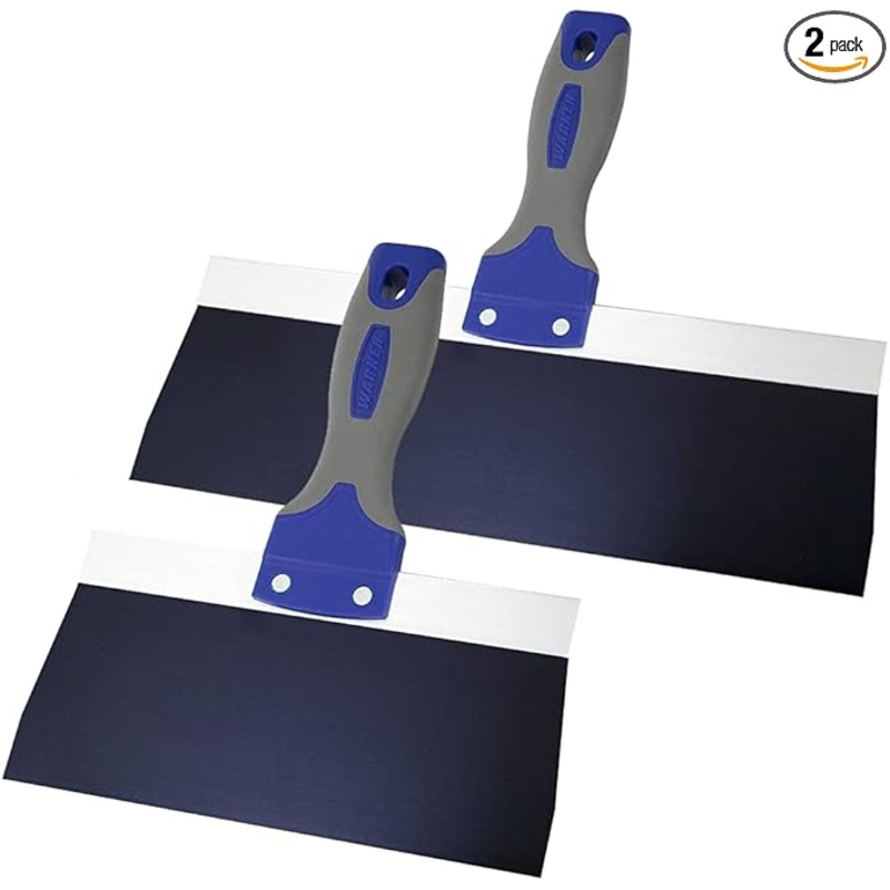 Warner Manufacturing Pro-Grip 12 and 8 Blue Steel Drywall Taping Knife Set, Soft Grip Handle, Combo Pack