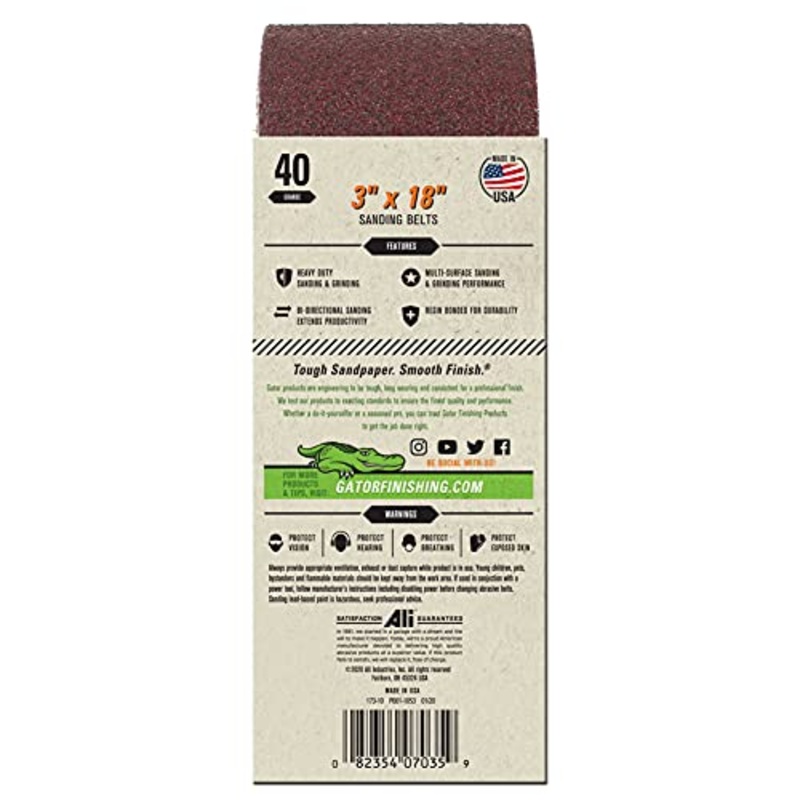 Gator 3 x 18 Red Resin Aluminum Oxide Sanding Belts, 40 Grit, 5 Pack