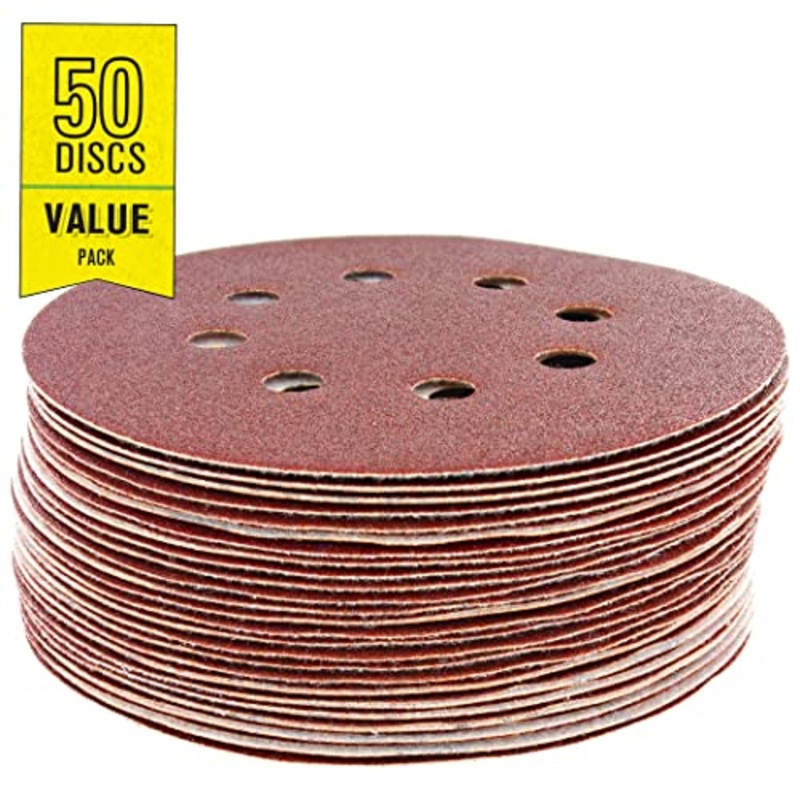 Gator 5 Random Orbit Hook & Loop Red Resin Aluminum Oxide Sanding Discs, 8-Hole, 120 Grit, 50 Pack