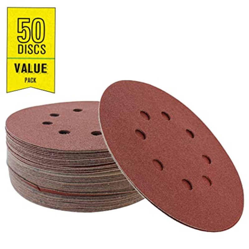 Gator 5 Random Orbit Hook & Loop Red Resin Aluminum Oxide Sanding Discs, 8-Hole, 180 Grit, 50 Pack