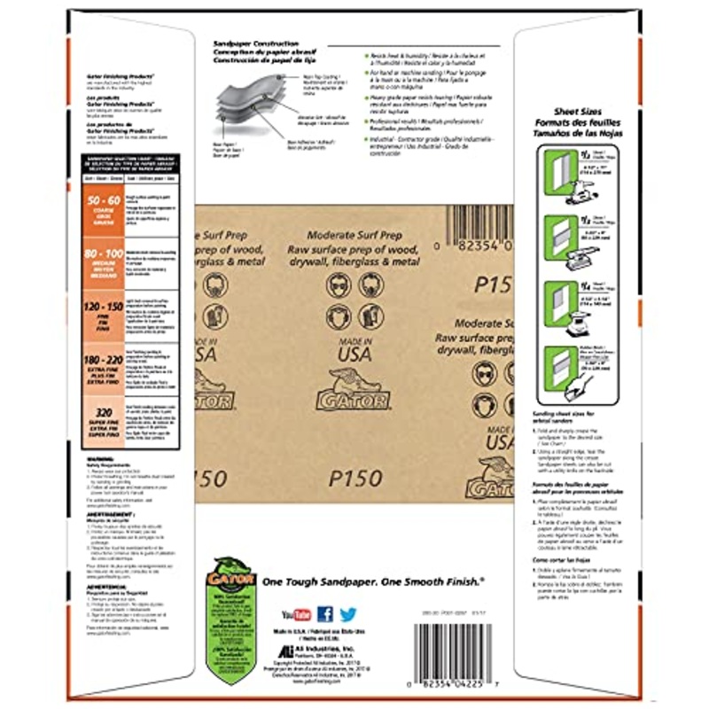 Gator 9 x 11 Bare Wood Sanding Sheets, 150 Grit, 25 Pack