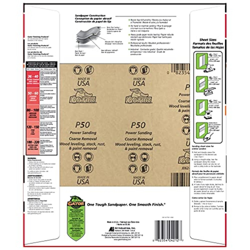 Gator 9 x 11 Multi-Surface Sanding Sheets, 50 Grit, 25 Pack