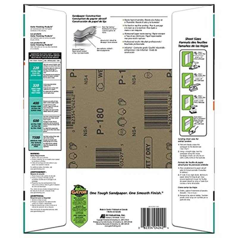 Gator 9 x 11 Waterproof Sanding Sheets, 180 Grit, 25 Pack