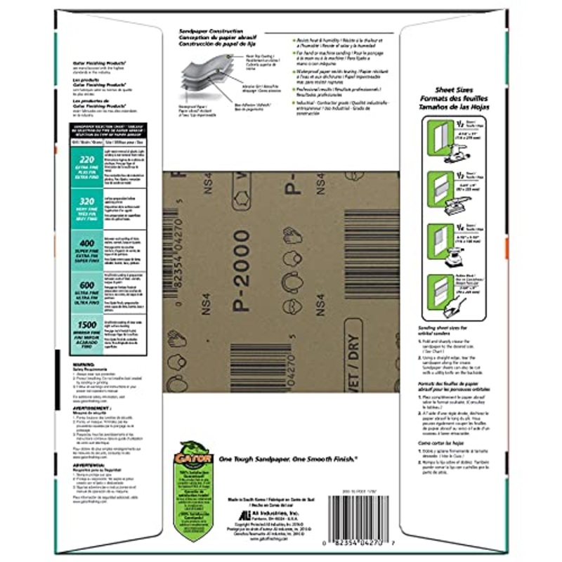 Gator 9 x 11 Waterproof Sanding Sheets, 2000 Grit, 25 Pack