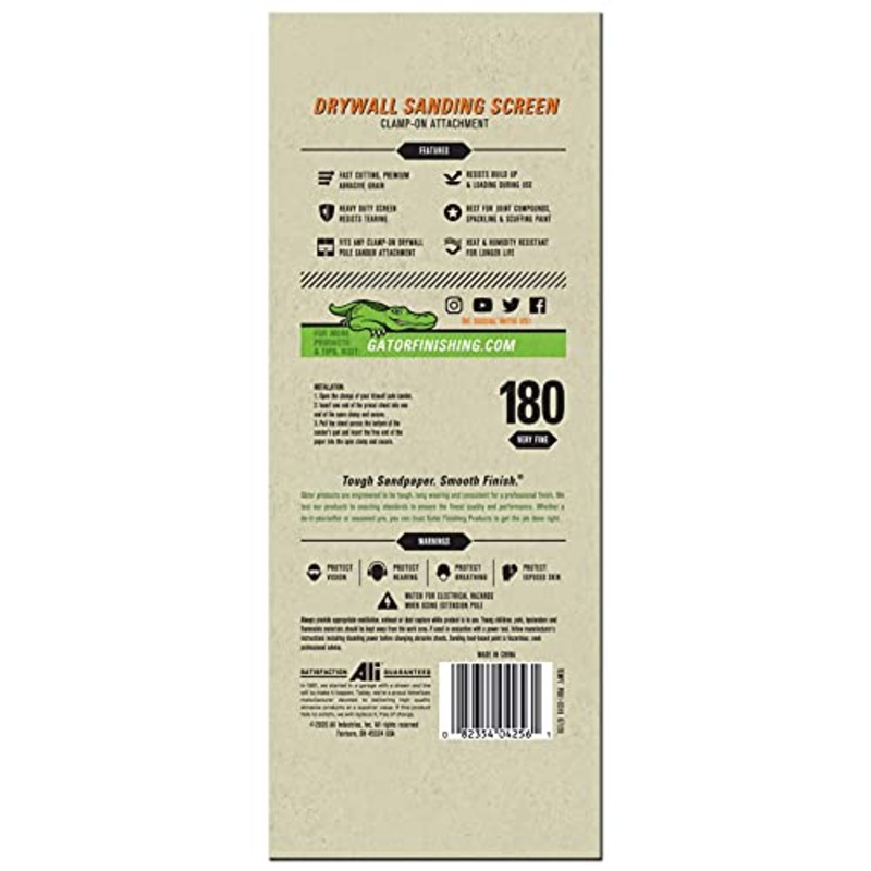 Gator Clamp-On Precut Drywall Sanding Screen, 4-1/4 x 11-1/4, 180 Grit, 25 Pack