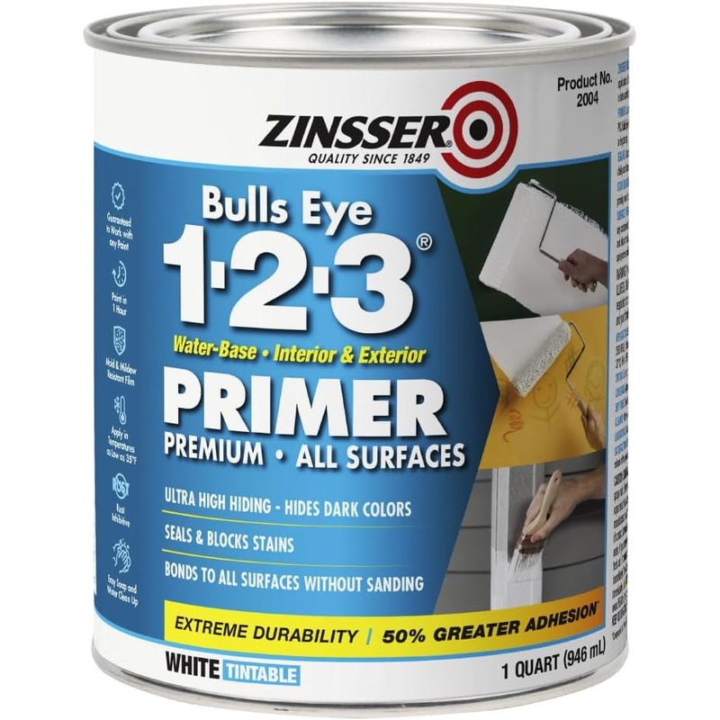 Rust-Oleum ZINSSER 1 qt White, Bulls Eye 1-2-3 Water-Based Stain Blocking Primer/Sealer