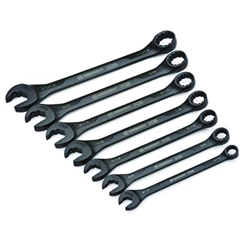 Crescent 7 Piece X6 Black Oxide Spline Open End Ratcheting Combination SAE Wrench Set – CX6RWS7