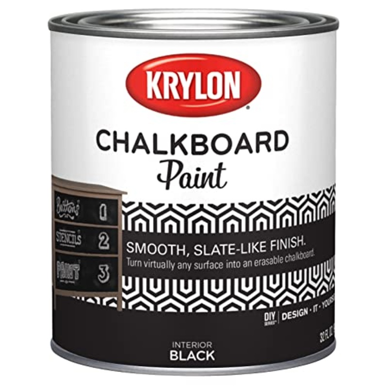 Krylon K05223000 Chalkboard Paint Special Purpose Brush-On, Black, Quart, 1 Quarts (Pack of 1)