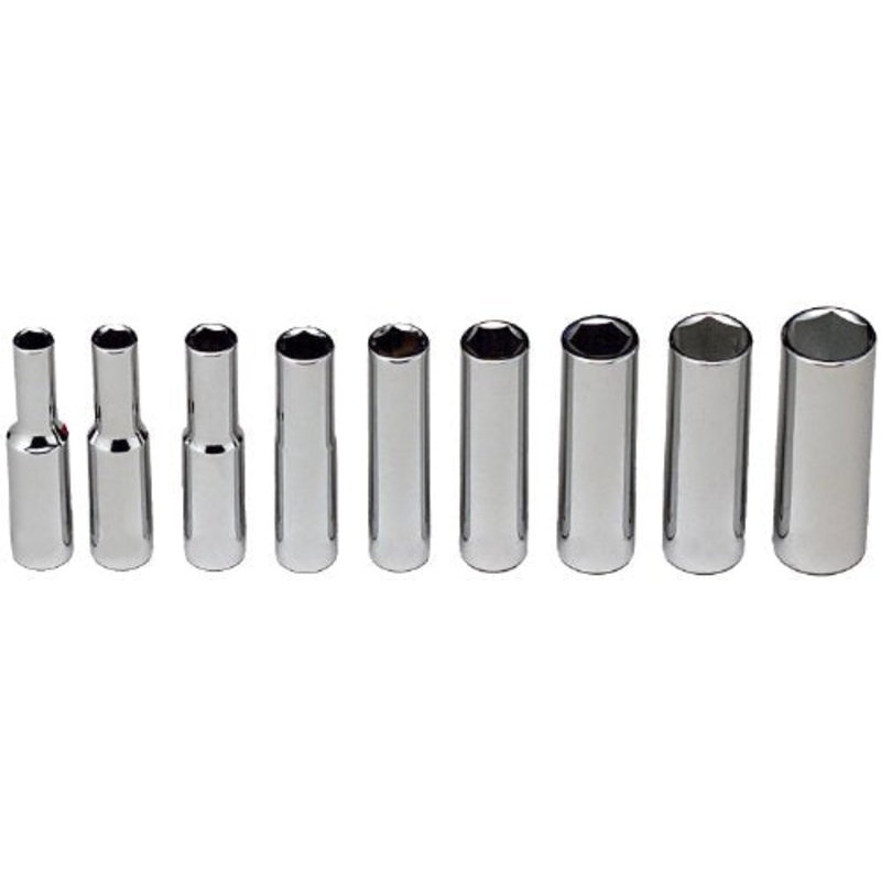 Wright Tool 208 1/4 Drive 6 Point Deep Socket Set, 1/4 – 1/2 (9-Piece)