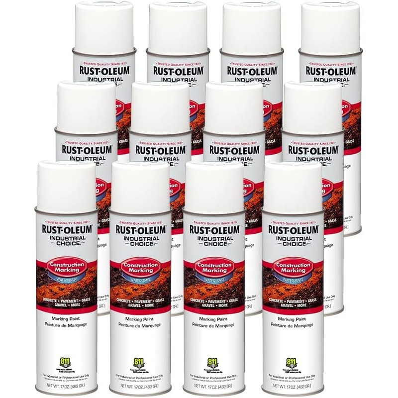 Rust-Oleum 264692 Industrial Choice M1400 System Water-Based Construction Marking Paint, 17 oz, White (Pack of 12)