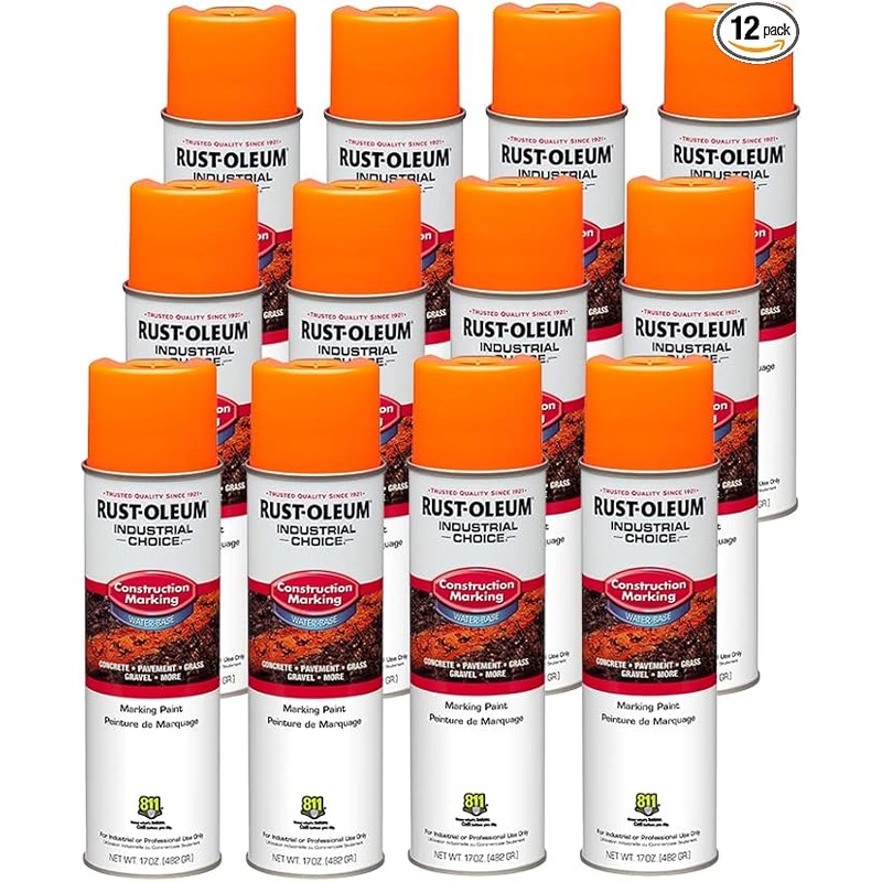 Rust-Oleum 264697 Industrial Choice M1400 System Water-Based Construction Marking Paint, 17 oz, Fluorescent Orange (Pack of 12)