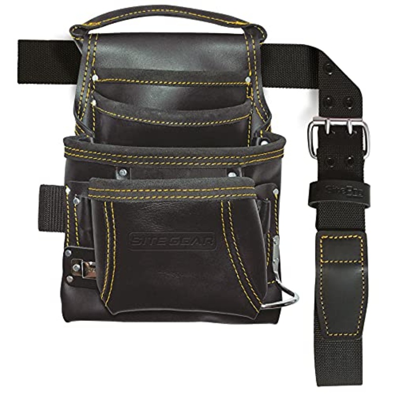 Sitegear 10-Pocket Carpenter’s Top Grain Leather Nail and Tool Bag with Belt