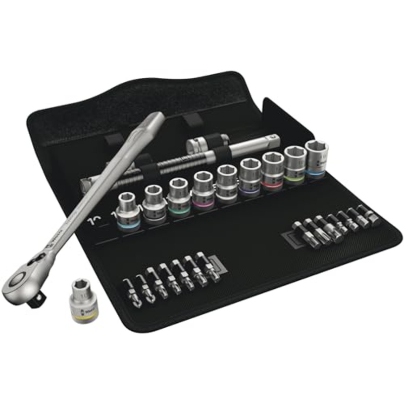 Wera 05004078001 8100 SC 8 Zyklop Metal Ratchet Set with Switch Lever, 1/2 Drive, Metric, 28 Pieces
