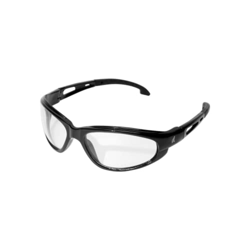 Edge SW111 Dakura Wrap-Around Safety Glasses, Anti-Scratch, Non-Slip, UV 400, Military Grade, ANSI/ISEA & MCEPS Compliant, 5.04 Wide, Black Frame/Clear Lens