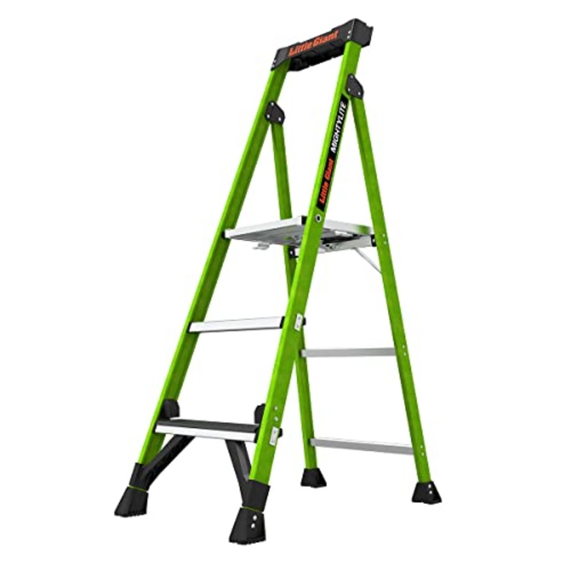 Little Giant Ladders, MightyLite 2.0, 5′ Stepladder with Ground Cue, Fiberglass, Type IAA, 375 lbs Weight Rating, (15405-001), Hi-viz Green