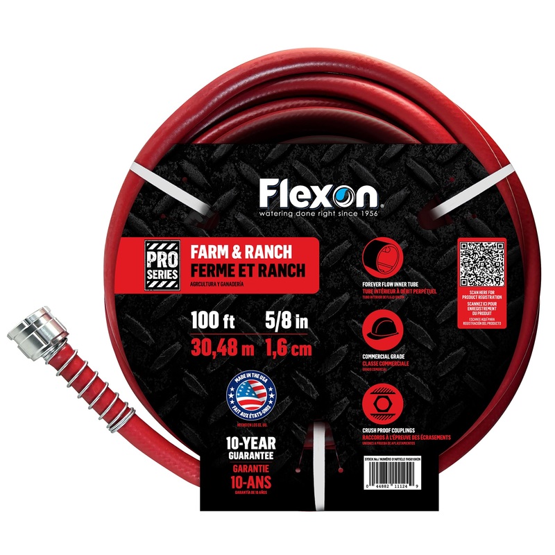 Flexon FA58100CN Farm and Ranch Garden Hose, 100 ft, Red, 5/8