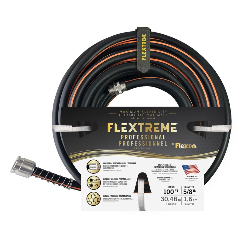 Flexon Flextreme Pro 5/8 x 100ft Performance Rubber Garden Hose, Heavy-Duty, Kink-Resistant, All-Weather Flexibility, Industrial-Grade Couplings