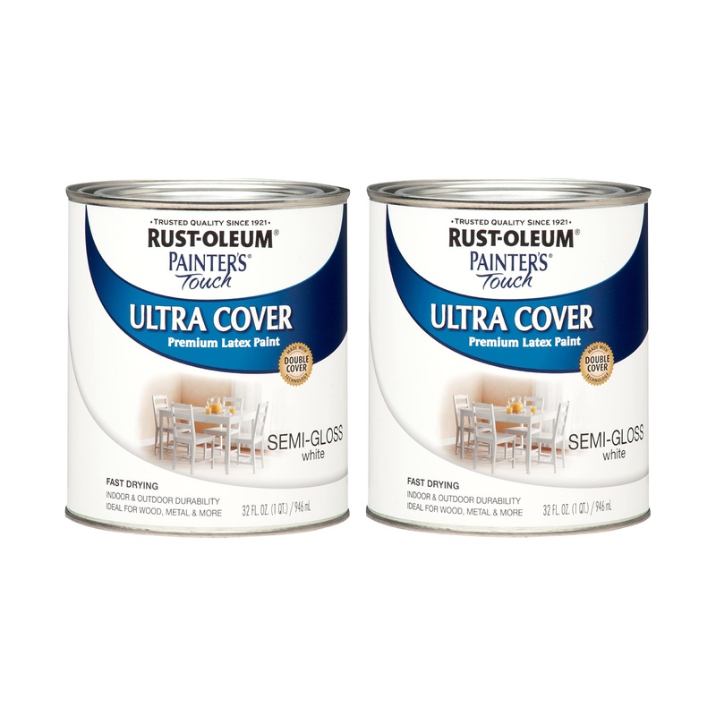 Rust-Oleum 1993502 Painter’s Touch Latex Paint, Quart, Semi-Gloss White (Pack of 2)