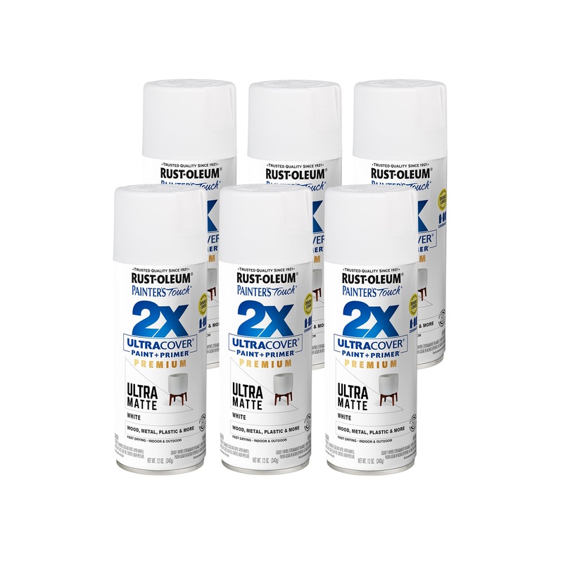 Rust-Oleum 331181 Painter’s Touch 2X Ultra Cover Spray Paint, 12 oz, Ultra Matte White (Pack of 6)