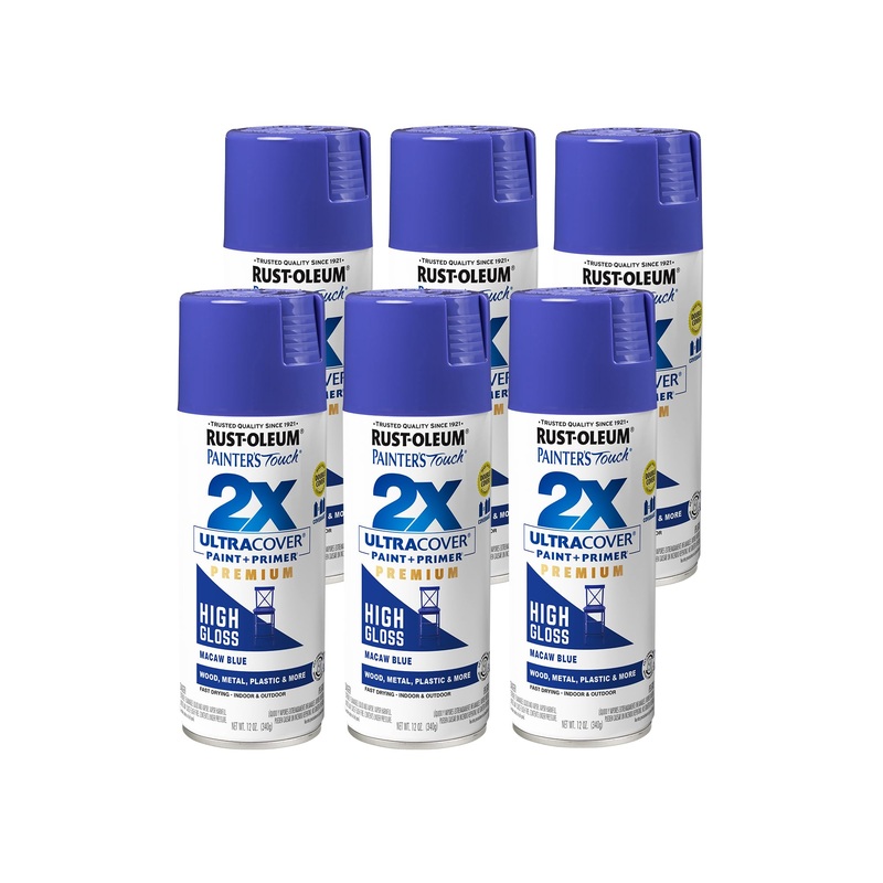 Rust-Oleum 355057 Painter’s Touch 2X Ultra Cover Spray Paint, 12 oz, High Gloss Macaw Blue (Pack of 6)
