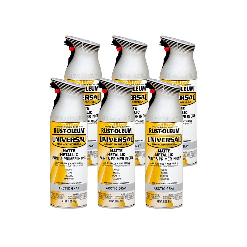 Rust-Oleum 365358 Universal All Surface Metallic Spray Paint, 11 oz, Matte Arctic Gray (Pack of 6)