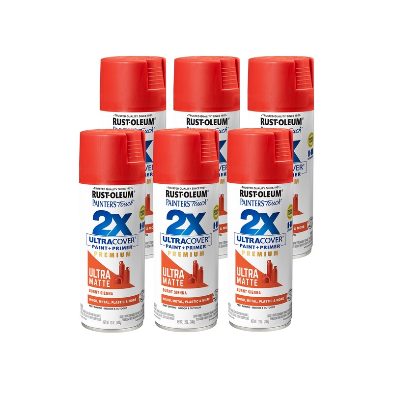 Rust-Oleum 366987 Painter’s Touch 2X Ultra Cover Spray Paint, 12 oz, Ultra Matte Burnt Sienna (Pack of 6)