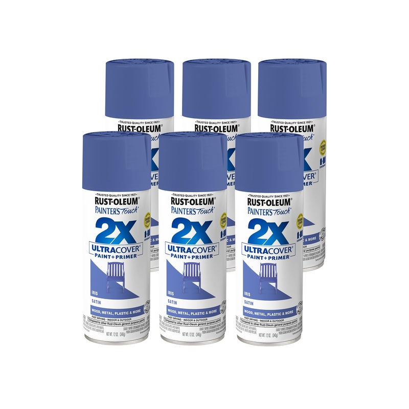 Rust-Oleum 383202 Painter’s Touch 2X Ultra Cover Spray Paint, 12 oz, Satin Iris (Pack of 6)
