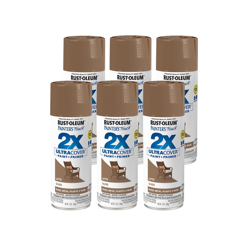 Rust-Oleum 383203 Painter’s Touch 2X Ultra Cover Spray Paint, 12 oz, Gloss Latte (Pack of 6)